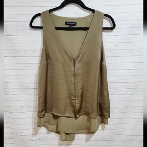 BANANA REPUBLIC OLIVE GREEN SLEEVELESS BLOUSE W ZIPPER DETAIL, SZ SMALL